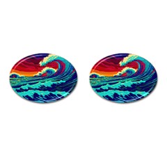 Tsunami Waves Ocean Sea Nautical Nature Water 9 Cufflinks (oval)