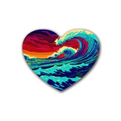 Tsunami Waves Ocean Sea Nautical Nature Water 9 Rubber Coaster (heart) by Jancukart