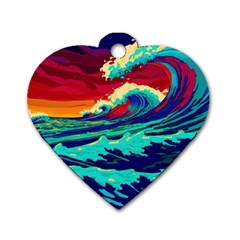 Tsunami Waves Ocean Sea Nautical Nature Water 9 Dog Tag Heart (one Side)