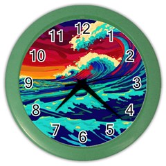 Tsunami Waves Ocean Sea Nautical Nature Water 9 Color Wall Clock