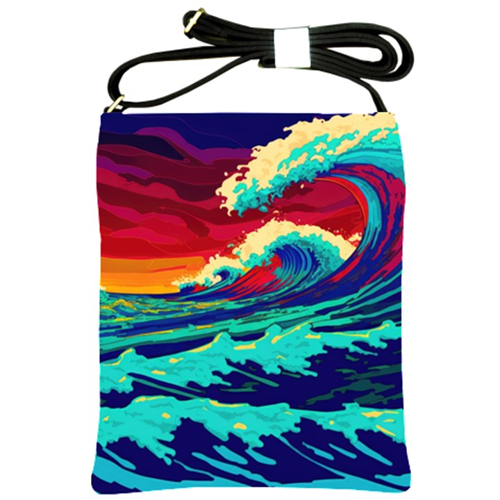 Tsunami Waves Ocean Sea Nautical Nature Water 9 Shoulder Sling Bag