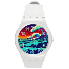 Tsunami Waves Ocean Sea Nautical Nature Water 9 Round Plastic Sport Watch (m) by Jancukart