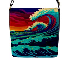 Tsunami Waves Ocean Sea Nautical Nature Water 9 Flap Closure Messenger Bag (l)