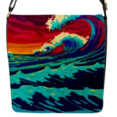 Tsunami Waves Ocean Sea Nautical Nature Water 9 Flap Closure Messenger Bag (s) by Jancukart