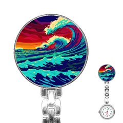 Tsunami Waves Ocean Sea Nautical Nature Water 9 Stainless Steel Nurses Watch by Jancukart