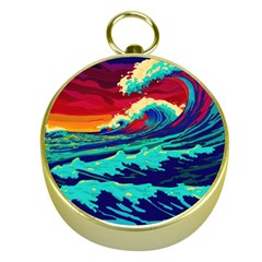 Tsunami Waves Ocean Sea Nautical Nature Water 9 Gold Compasses by Jancukart