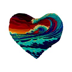 Tsunami Waves Ocean Sea Nautical Nature Water 9 Standard 16  Premium Flano Heart Shape Cushions by Jancukart