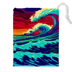 Tsunami Waves Ocean Sea Nautical Nature Water 9 Drawstring Pouch (5xl) by Jancukart