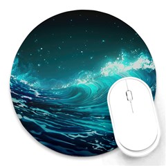 Tsunami Waves Ocean Sea Nautical Nature Water 7 Round Mousepad by Jancukart