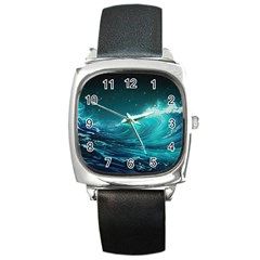 Tsunami Waves Ocean Sea Nautical Nature Water 7 Square Metal Watch by Jancukart