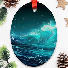 Tsunami Waves Ocean Sea Nautical Nature Water 7 Oval Ornament (two Sides)