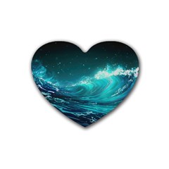 Tsunami Waves Ocean Sea Nautical Nature Water 7 Rubber Coaster (heart) by Jancukart