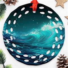 Tsunami Waves Ocean Sea Nautical Nature Water 7 Ornament (round Filigree)