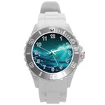 Tsunami Waves Ocean Sea Nautical Nature Water 7 Round Plastic Sport Watch (L) Front