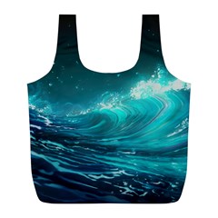 Tsunami Waves Ocean Sea Nautical Nature Water 7 Full Print Recycle Bag (l) by Jancukart