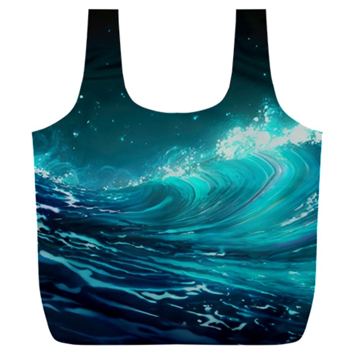 Tsunami Waves Ocean Sea Nautical Nature Water 7 Full Print Recycle Bag (XXL)