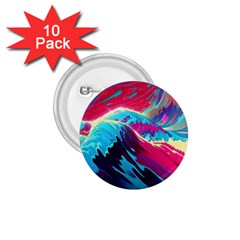 Tsunami Waves Ocean Sea Nautical Nature Water Blue Pink 1 75  Buttons (10 Pack)