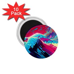 Tsunami Waves Ocean Sea Nautical Nature Water Blue Pink 1 75  Magnets (10 Pack)  by Jancukart