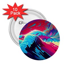 Tsunami Waves Ocean Sea Nautical Nature Water Blue Pink 2 25  Buttons (10 Pack) 