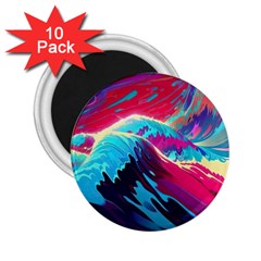 Tsunami Waves Ocean Sea Nautical Nature Water Blue Pink 2 25  Magnets (10 Pack)  by Jancukart