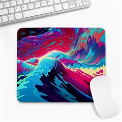 Tsunami Waves Ocean Sea Nautical Nature Water Blue Pink Large Mousepad by Jancukart