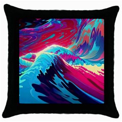 Tsunami Waves Ocean Sea Nautical Nature Water Blue Pink Throw Pillow Case (black) by Jancukart