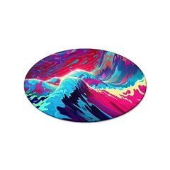 Tsunami Waves Ocean Sea Nautical Nature Water Blue Pink Sticker Oval (10 Pack) by Jancukart