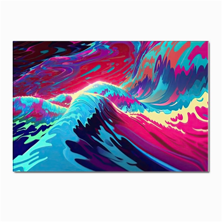 Tsunami Waves Ocean Sea Nautical Nature Water Blue Pink Postcard 4 x 6  (Pkg of 10)