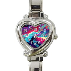 Tsunami Waves Ocean Sea Nautical Nature Water Blue Pink Heart Italian Charm Watch by Jancukart