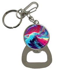 Tsunami Waves Ocean Sea Nautical Nature Water Blue Pink Bottle Opener Key Chain by Jancukart