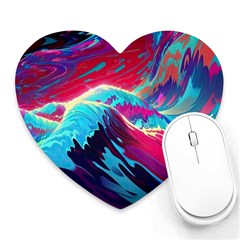 Tsunami Waves Ocean Sea Nautical Nature Water Blue Pink Heart Mousepad by Jancukart