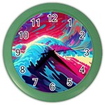 Tsunami Waves Ocean Sea Nautical Nature Water Blue Pink Color Wall Clock Front