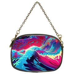 Tsunami Waves Ocean Sea Nautical Nature Water Blue Pink Chain Purse (two Sides)