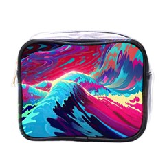 Tsunami Waves Ocean Sea Nautical Nature Water Blue Pink Mini Toiletries Bag (one Side)