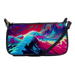 Tsunami Waves Ocean Sea Nautical Nature Water Blue Pink Shoulder Clutch Bag