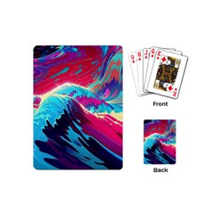 Tsunami Waves Ocean Sea Nautical Nature Water Blue Pink Playing Cards Single Design (mini)