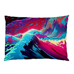 Tsunami Waves Ocean Sea Nautical Nature Water Blue Pink Pillow Case (two Sides) by Jancukart