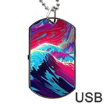 Tsunami Waves Ocean Sea Nautical Nature Water Blue Pink Dog Tag USB Flash (Two Sides) Front