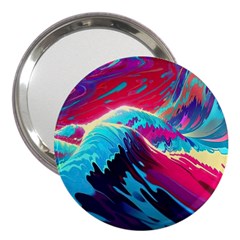 Tsunami Waves Ocean Sea Nautical Nature Water Blue Pink 3  Handbag Mirrors by Jancukart