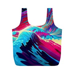 Tsunami Waves Ocean Sea Nautical Nature Water Blue Pink Full Print Recycle Bag (m) by Jancukart