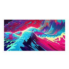 Tsunami Waves Ocean Sea Nautical Nature Water Blue Pink Satin Wrap 35  X 70  by Jancukart