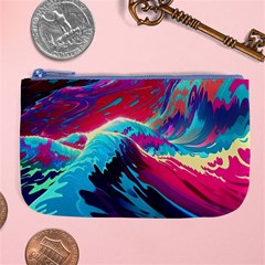 Tsunami Waves Ocean Sea Nautical Nature Water Blue Pink Large Coin Purse by Jancukart