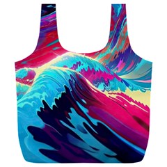 Tsunami Waves Ocean Sea Nautical Nature Water Blue Pink Full Print Recycle Bag (xxxl) by Jancukart