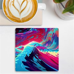 Tsunami Waves Ocean Sea Nautical Nature Water Blue Pink Uv Print Square Tile Coaster  by Jancukart