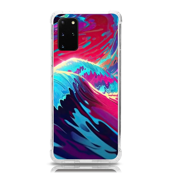 Tsunami Waves Ocean Sea Nautical Nature Water Blue Pink Samsung Galaxy S20Plus 6.7 Inch TPU UV Case