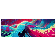 Tsunami Waves Ocean Sea Nautical Nature Water Blue Pink Banner And Sign 9  X 3 