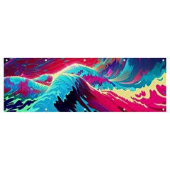 Tsunami Waves Ocean Sea Nautical Nature Water Blue Pink Banner And Sign 12  X 4 