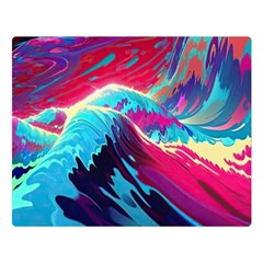 Tsunami Waves Ocean Sea Nautical Nature Water Blue Pink Premium Plush Fleece Blanket (large)