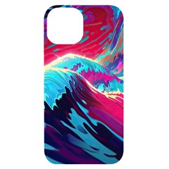 Tsunami Waves Ocean Sea Nautical Nature Water Blue Pink Iphone 14 Black Uv Print Case by Jancukart