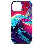 Tsunami Waves Ocean Sea Nautical Nature Water Blue Pink iPhone 14 Black UV Print Case Front